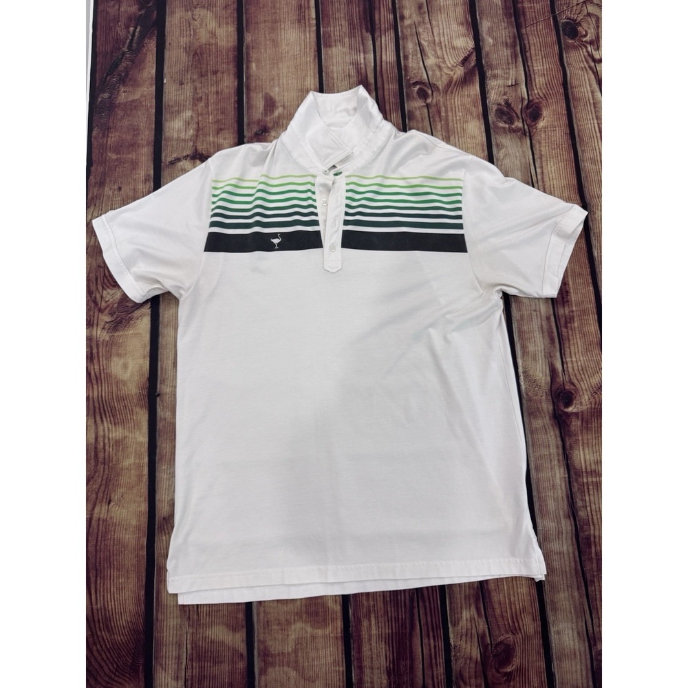 TravisMathew Chive Golf Mens XL White Green Black Striped Logo Polo SS